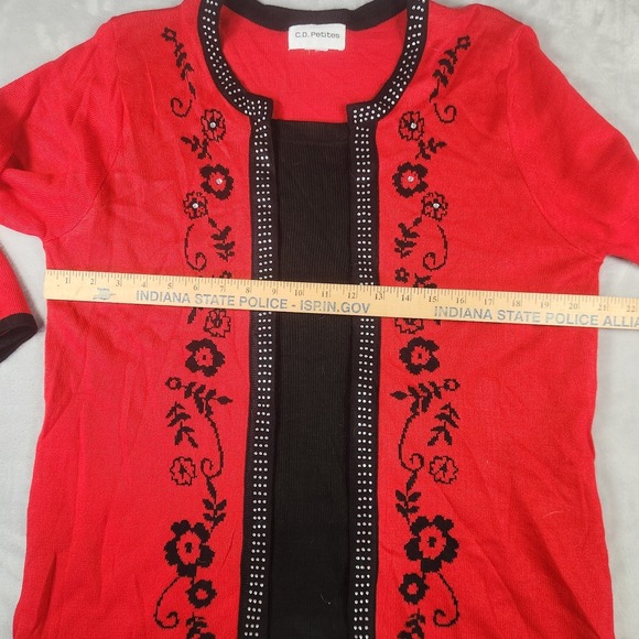 C.D Petites Red Black Floral Pullover SweaterGrandmacore 80s Vintage Cozy PL - Picture 4 of 4